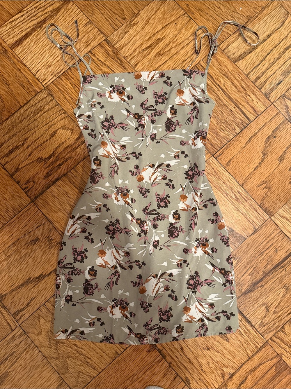 Sage Floral Tie-String Mini Dress